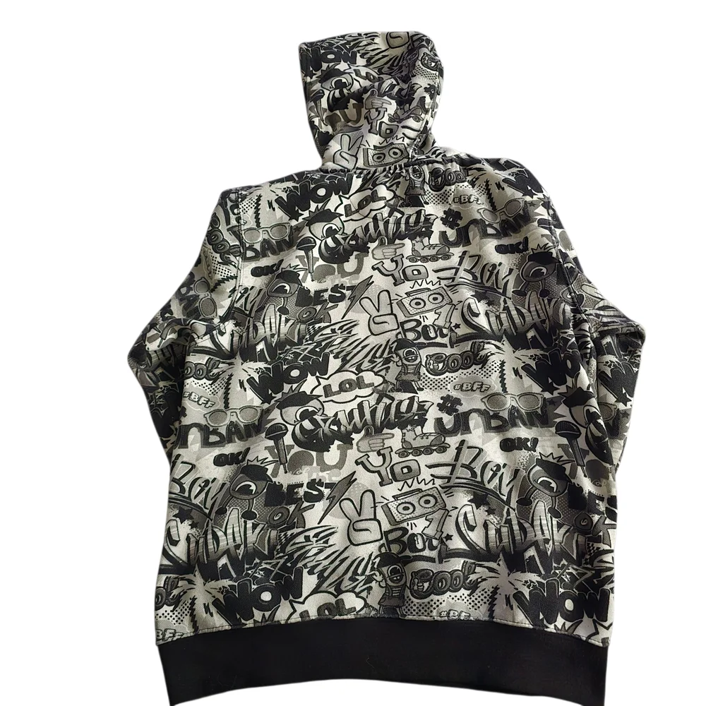Super Massive Pull Over Hoodie Comic-Style Graffiti Print/Street Art Mens Medium